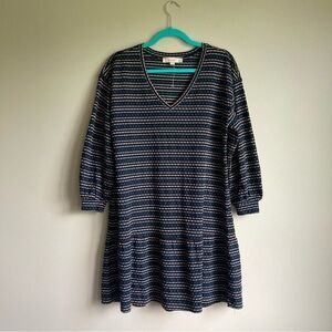 Loft Navy Striped Peplum A-line Long Sleeve Dress S